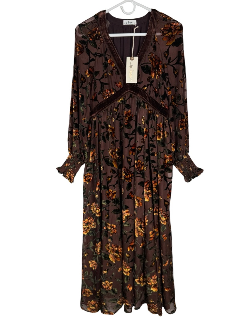 NWT In Loom Velvet Burnout Floral Midi Dress, Size M - Picture 3 of 12